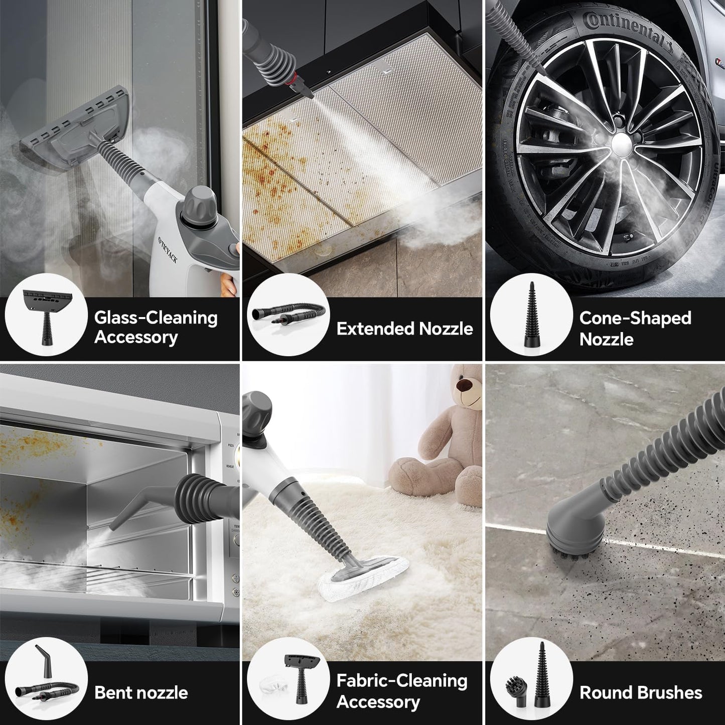 Handheld Multi-Purpose Steam Cleaner – 500ml High-Capacity Pressurized Steamer with 16-Piece Accessory Kit – Grey & White