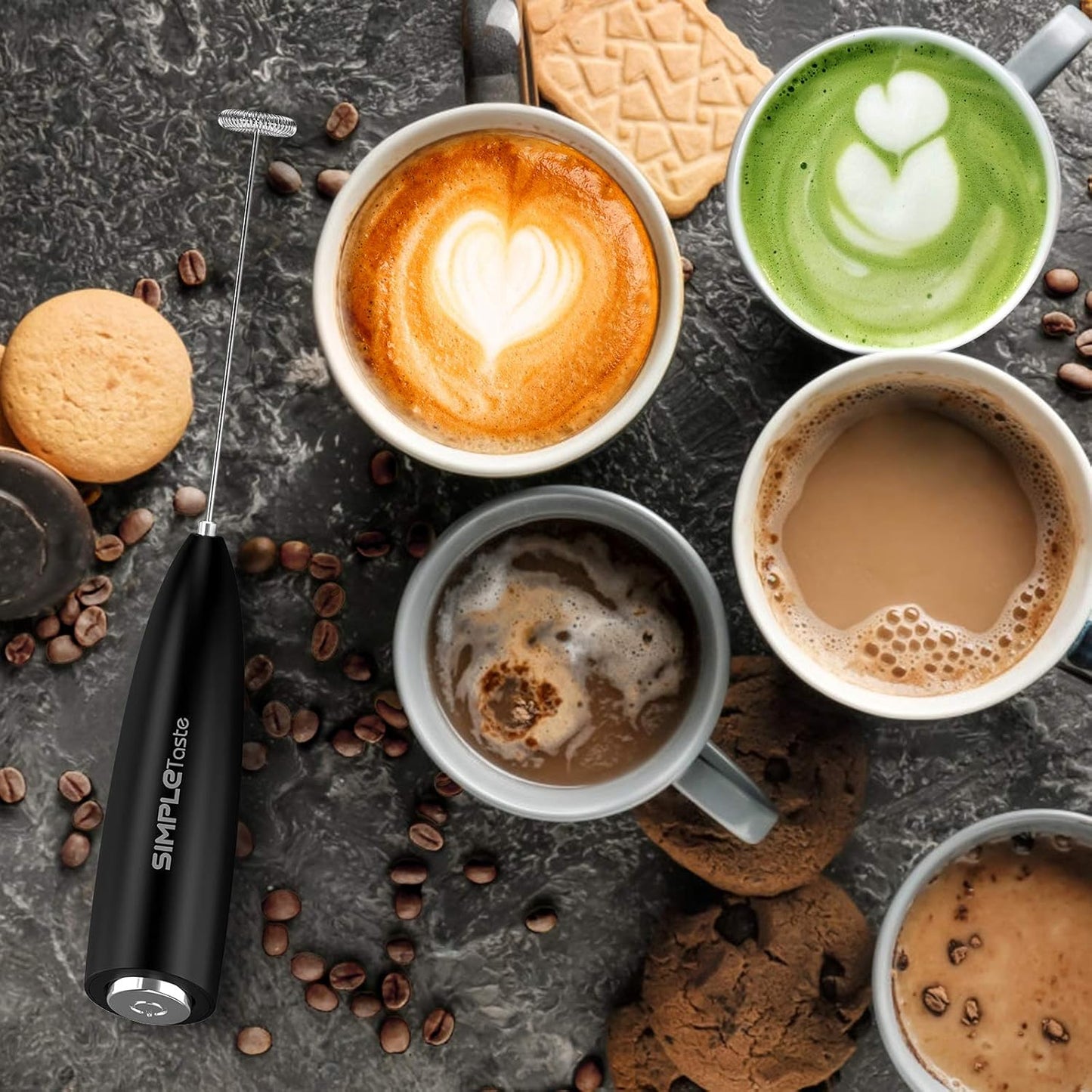 Handheld Electric Milk Frother – Stainless Steel Drink Mixer & Foam Maker with Stand for Cappuccino, Latte, and Coffee