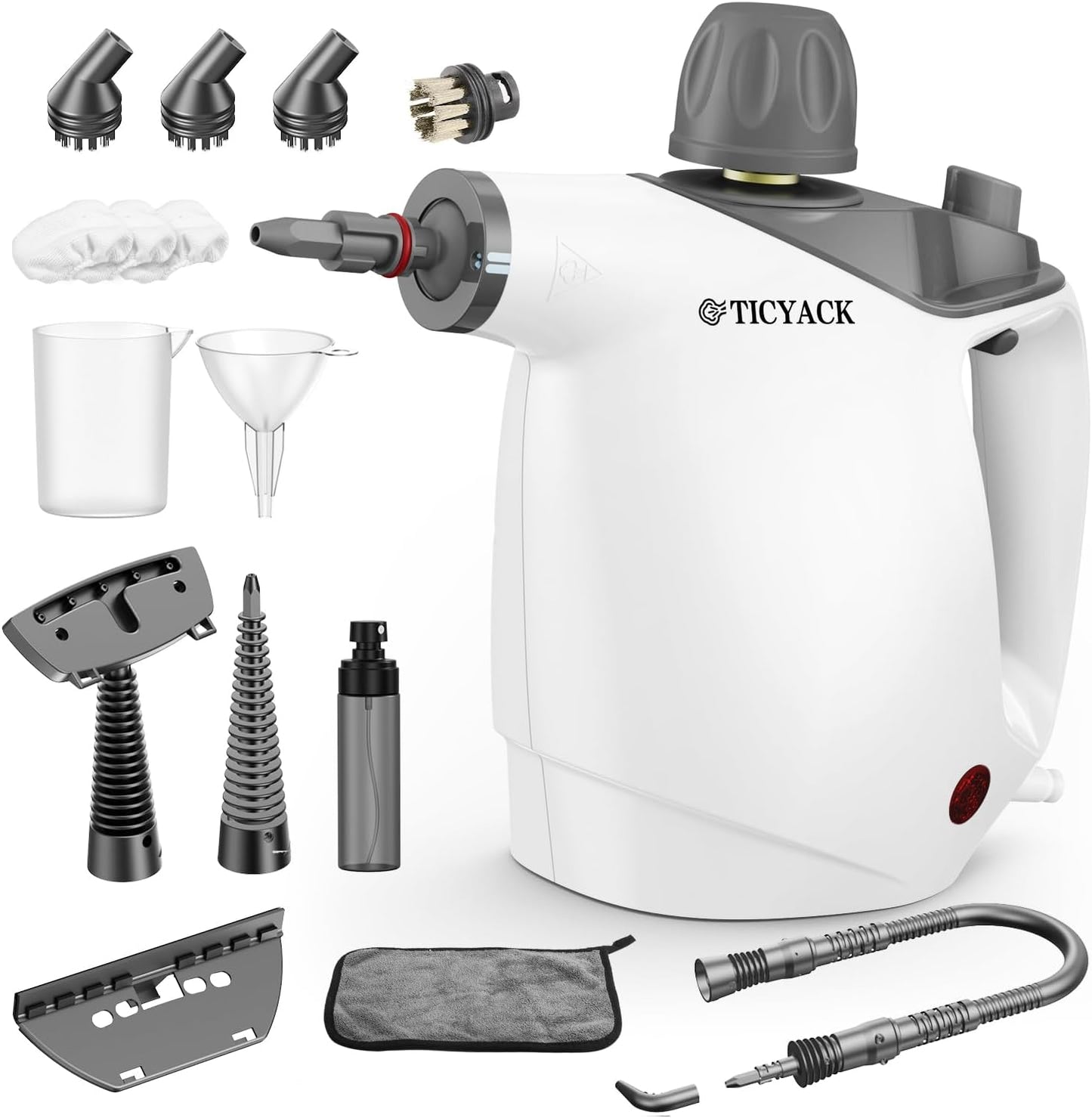 Handheld Multi-Purpose Steam Cleaner – 500ml High-Capacity Pressurized Steamer with 16-Piece Accessory Kit – Grey & White