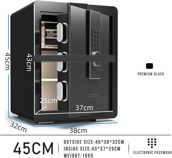 Smart Fingerprint Key Lock Box & Electronic Security Safe – 45cm Height Steel Intelligent Password Safety Box for Home & Office (Coffee Fingerprint)