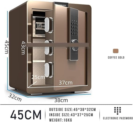 Smart Fingerprint Key Lock Box & Electronic Security Safe – 45cm Height Steel Intelligent Password Safety Box for Home & Office (Coffee Fingerprint)