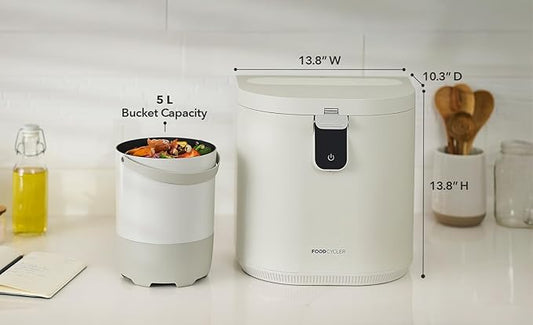 Food Cycler Eco 5 Electric Kitchen Waste Recycler – 5L Countertop Indoor Food Disposer & Odorless Composter Alternative (White)