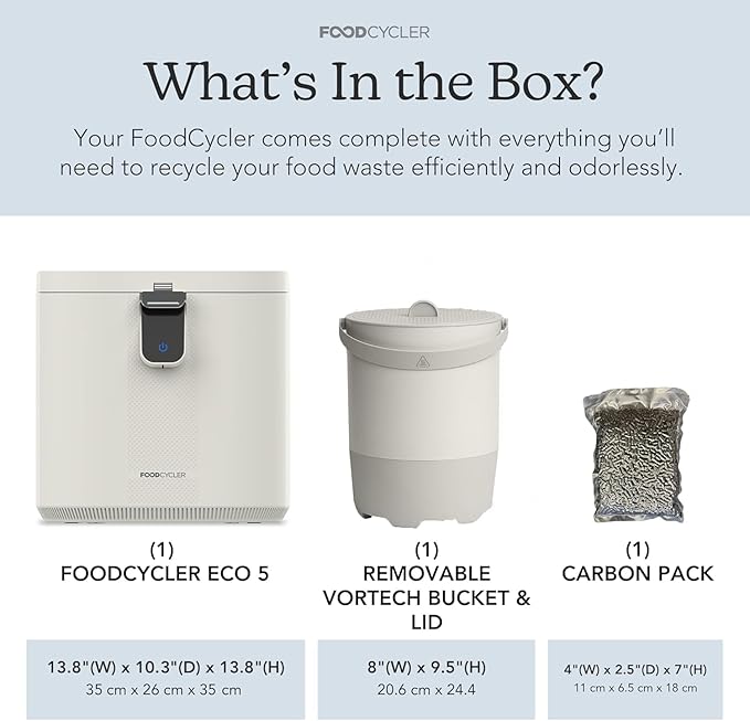Food Cycler Eco 5 Electric Kitchen Waste Recycler – 5L Countertop Indoor Food Disposer & Odorless Composter Alternative (White)