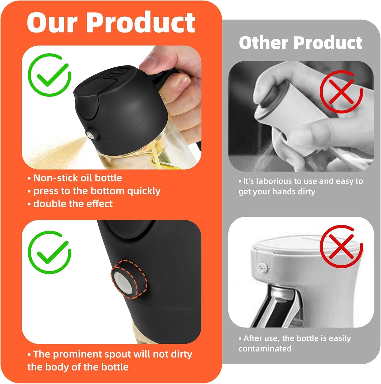 2-in-1 Glass Olive Oil Spray Bottle & Dispenser – 470ml High-Capacity Oil Mister for Cooking, Air Fryer, and BBQ – Black
