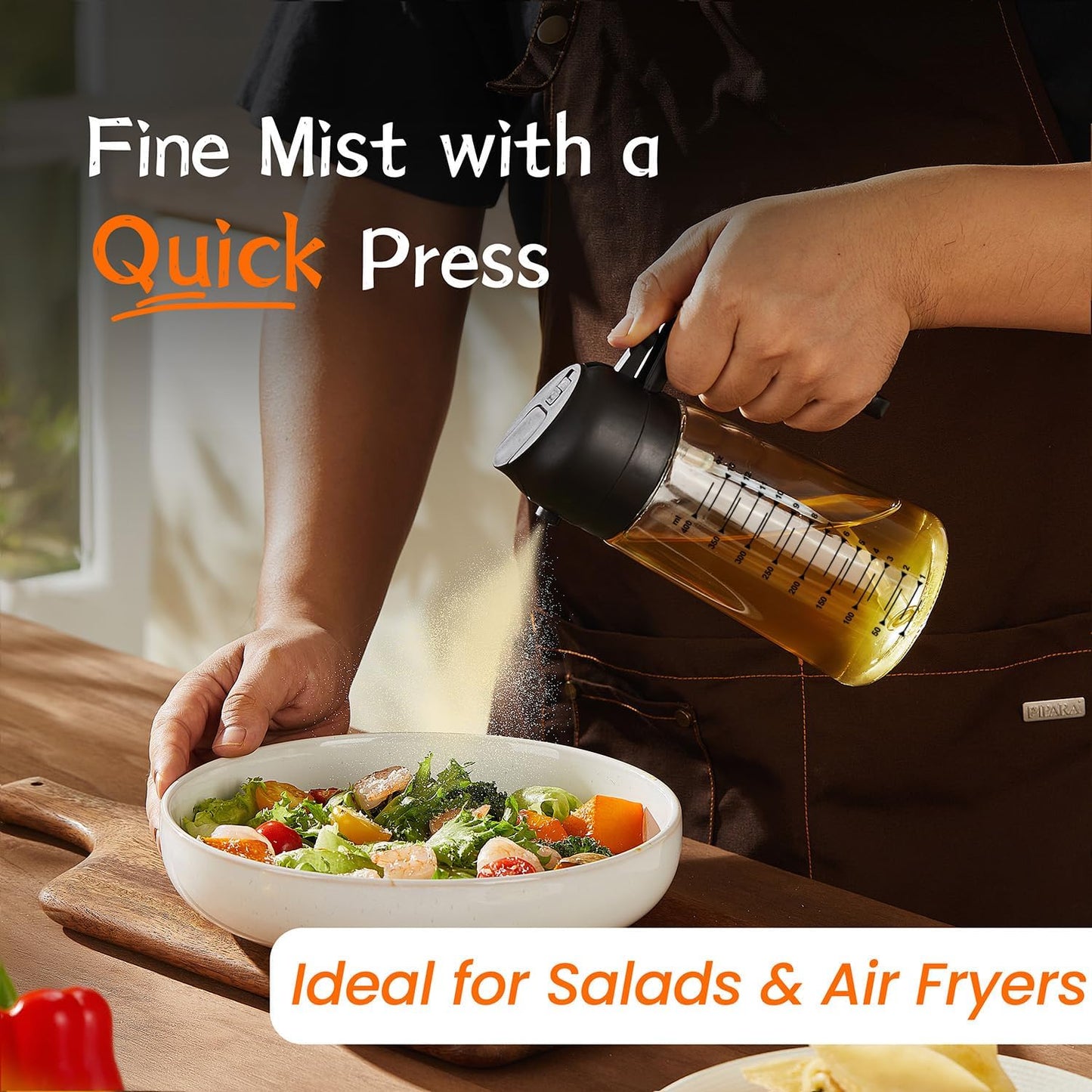 2-in-1 Glass Olive Oil Spray Bottle & Dispenser – 470ml High-Capacity Oil Mister for Cooking, Air Fryer, and BBQ – Black