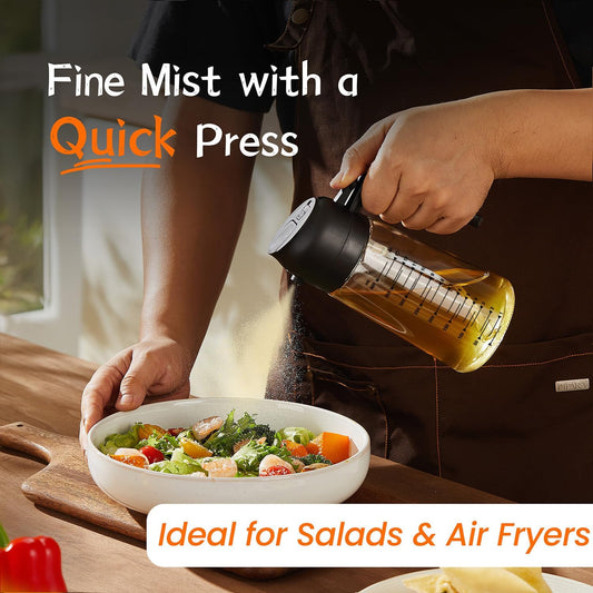 2-in-1 Glass Olive Oil Spray Bottle & Dispenser – 470ml High-Capacity Oil Mister for Cooking, Air Fryer, and BBQ – Black