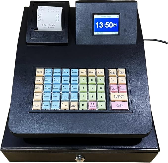 Electronic Cash Register with UV Counterfeit Currency Detector – Multi-Functional Commercial ECR for Fast Food, Convenience Stores, & Retail Shopping Malls