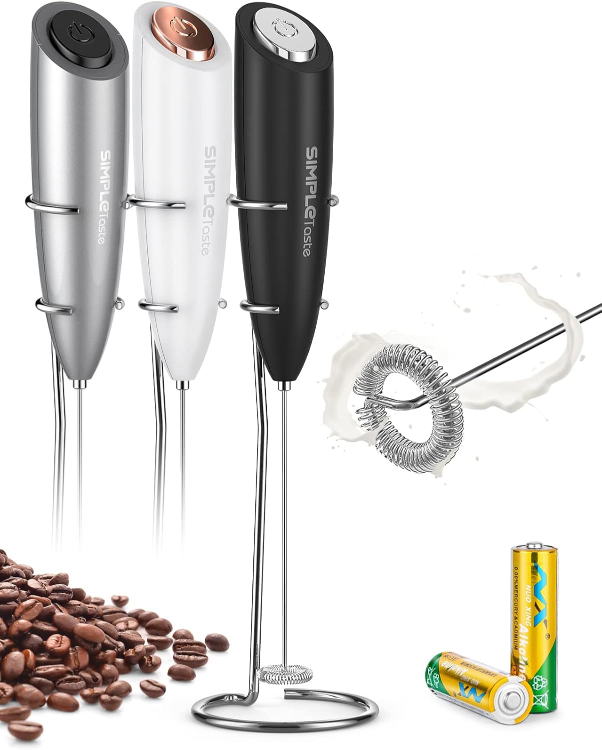 Handheld Electric Milk Frother – Stainless Steel Drink Mixer & Foam Maker with Stand for Cappuccino, Latte, and Coffee
