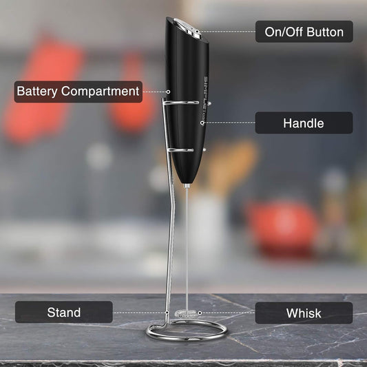 Handheld Electric Milk Frother – Stainless Steel Drink Mixer & Foam Maker with Stand for Cappuccino, Latte, and Coffee
