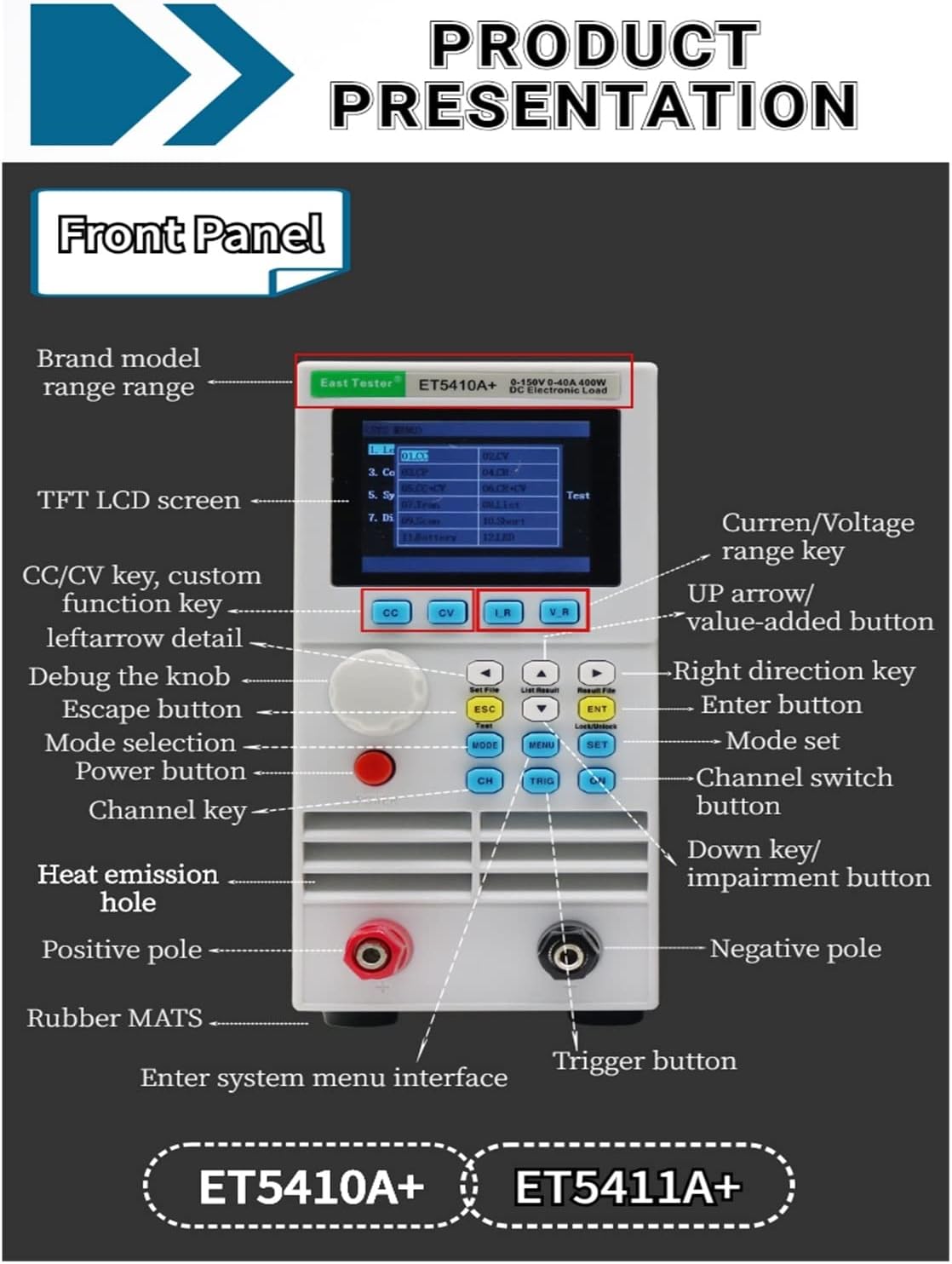 East Tester ET5411A+ Programmable DC Electronic Load – Single-Channel Battery Tester & Engineering Lab Meter with USB Interface