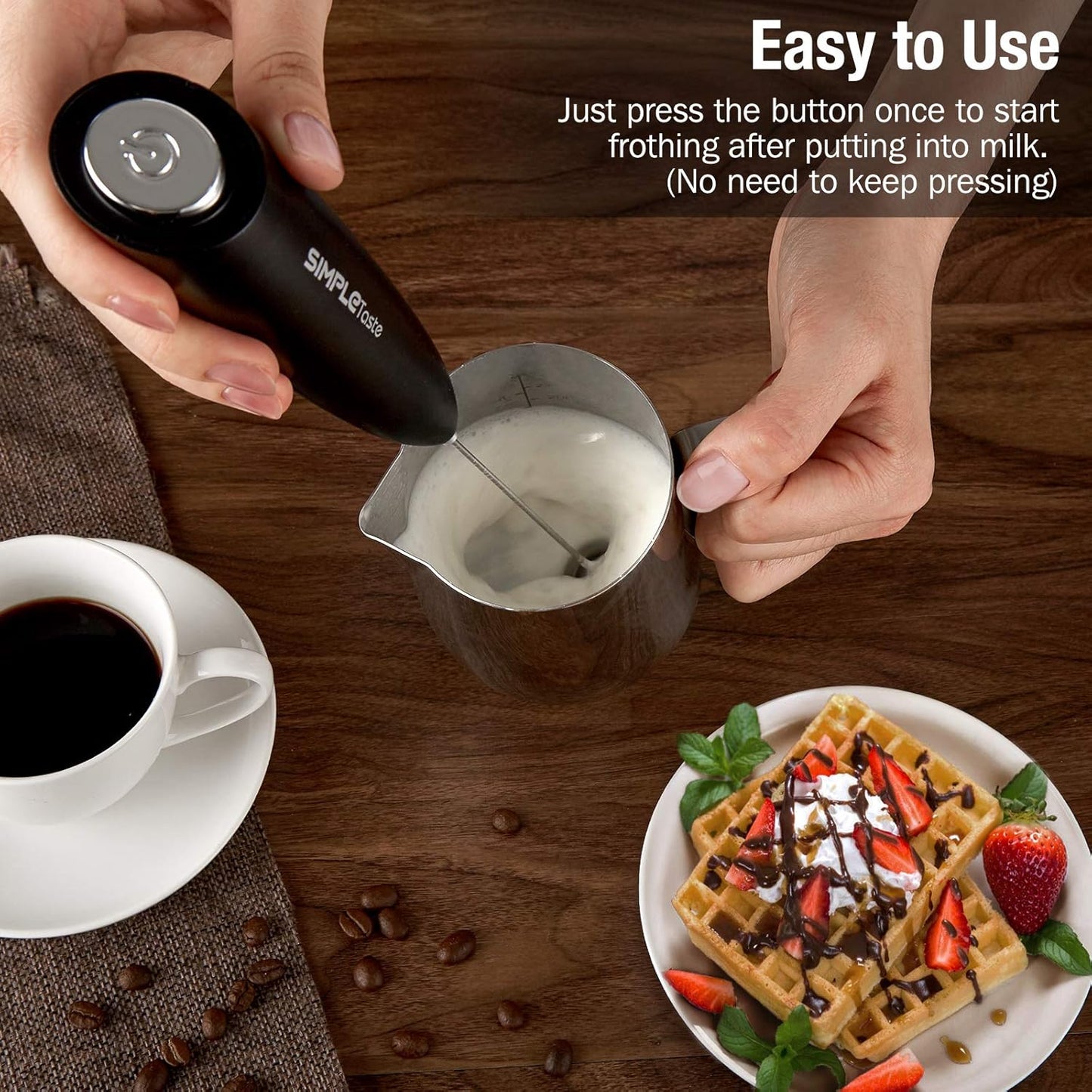 Handheld Electric Milk Frother – Stainless Steel Drink Mixer & Foam Maker with Stand for Cappuccino, Latte, and Coffee