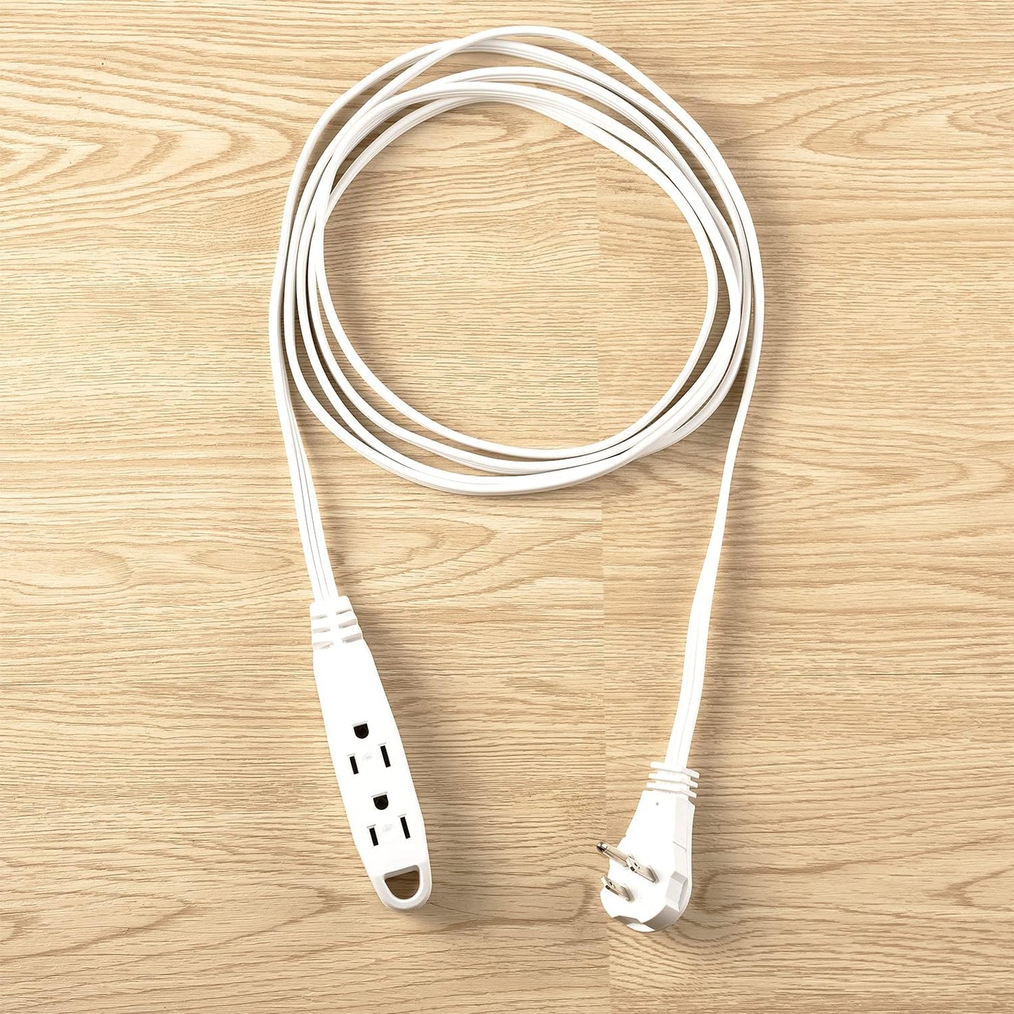 10ft Medium Duty 3-Outlet Indoor Extension Cord – Grounded Right-Angle Flat Plug – White