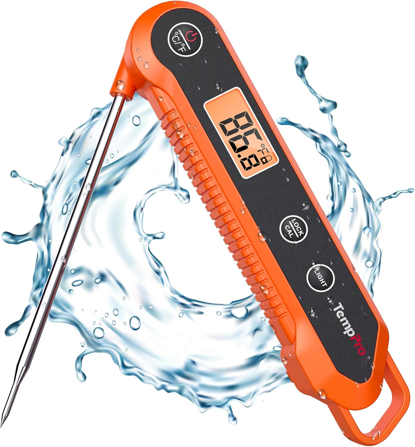 Digital Instant Read Meat Thermometer – Waterproof Food Thermometer with Backlight & Calibration for Grilling, Baking & Candy Making