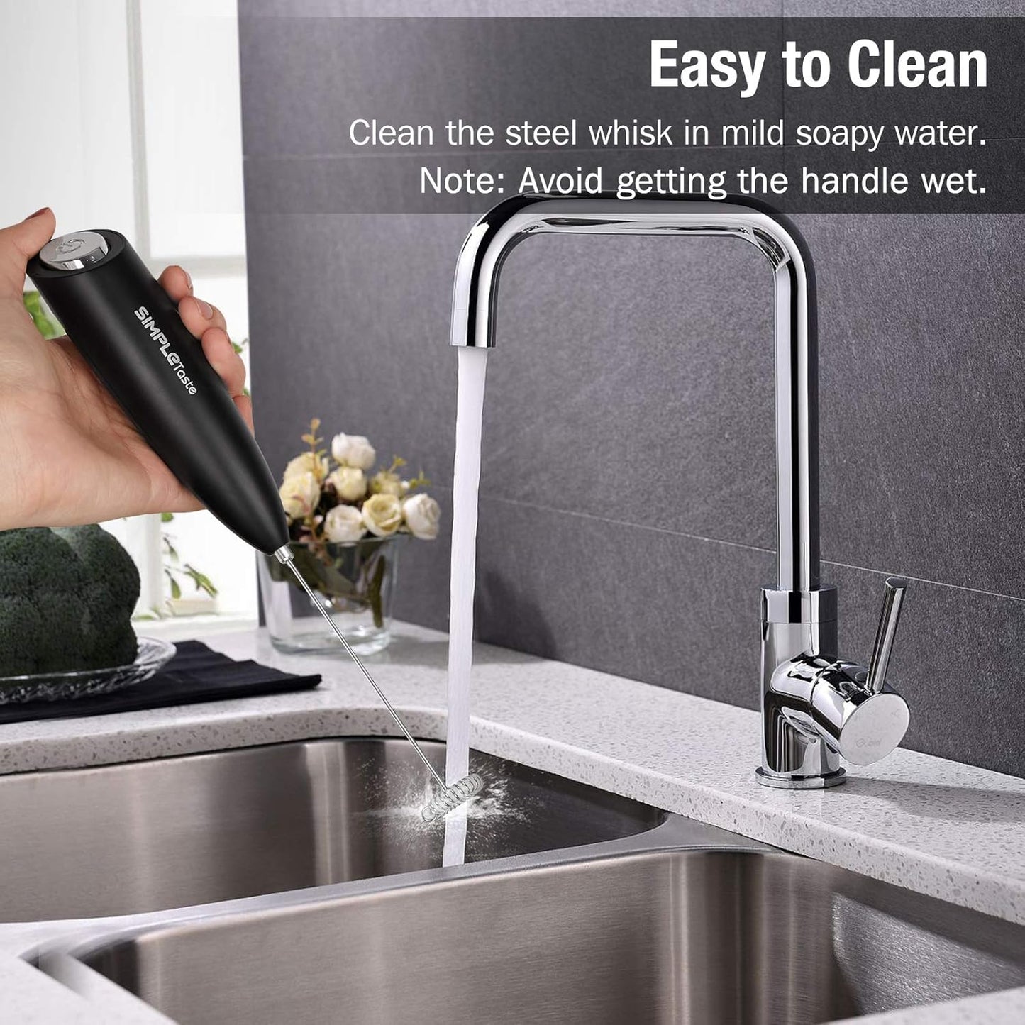 Handheld Electric Milk Frother – Stainless Steel Drink Mixer & Foam Maker with Stand for Cappuccino, Latte, and Coffee
