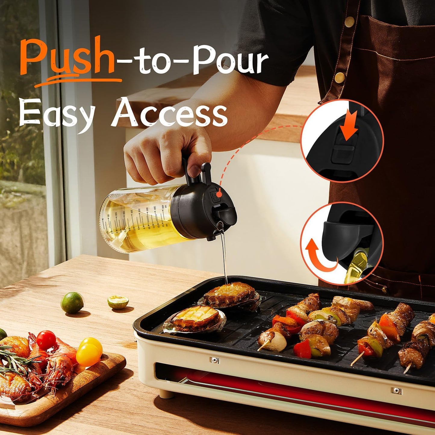 2-in-1 Glass Olive Oil Spray Bottle & Dispenser – 470ml High-Capacity Oil Mister for Cooking, Air Fryer, and BBQ – Black